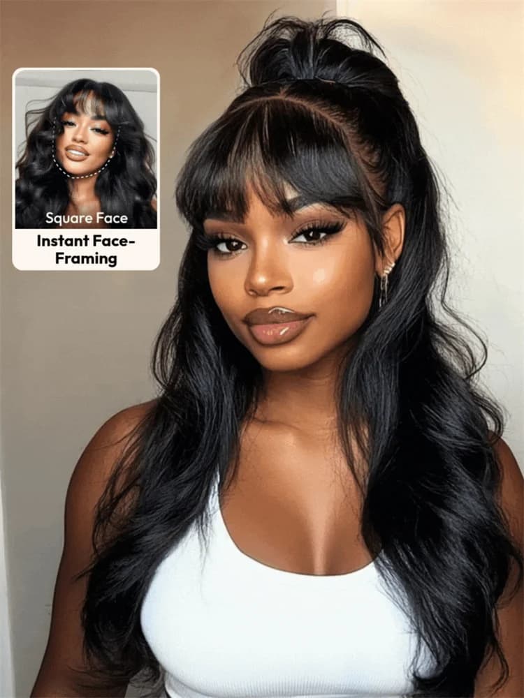 UNice 7x5 Bye-Bye Knots™ & 13x4 Pre-Everything™ Pull & Go Black Fluffy Loose Wave Human Hair Glueless Wig With Wispy Bangs