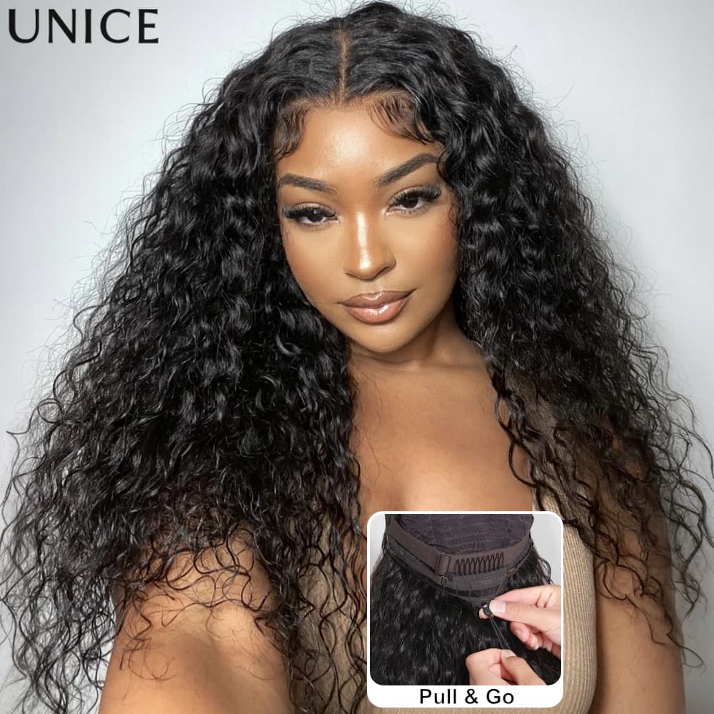 UNice Water Wave Human Hair Wig With Invisi Drawstring & Baby Hair 7x5 Lace Pre Cut Pre Bleached Glueless Wig Ready To Wear