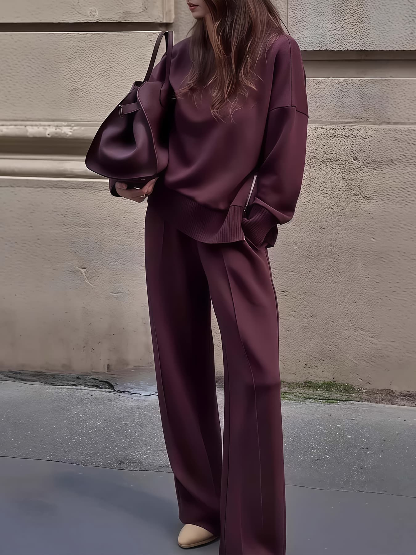 Ensemble Velours Femme 2026 : Sweat Zippé Col Montant & Pantalon Palazzo