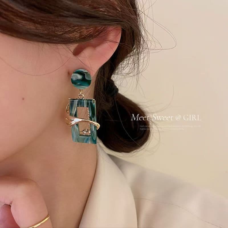 Boucles d'Oreilles Carrées Vintage, Bijoux Acrylique Luxe pour Femme