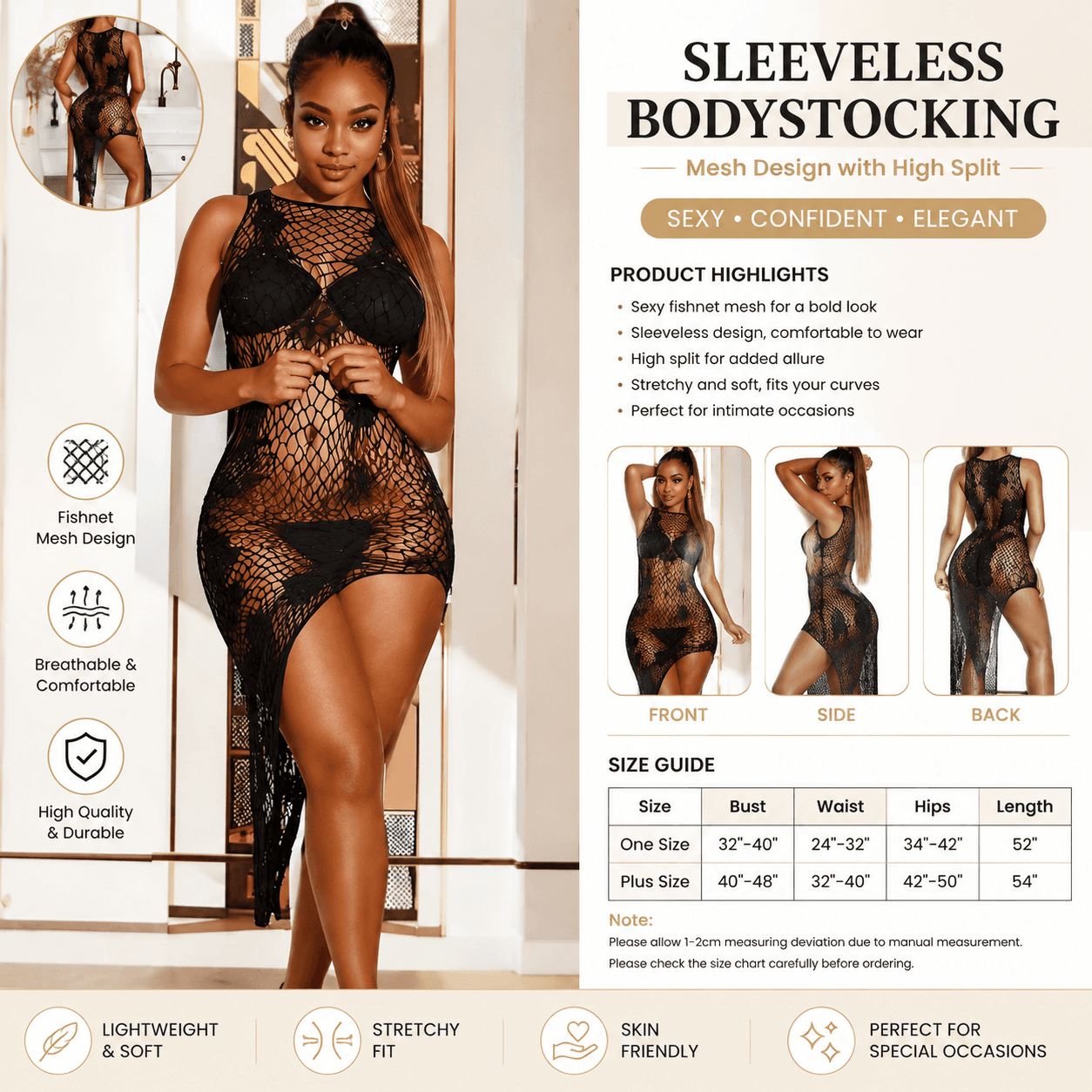 Robe Bodycon Ajourée en Résille à Fente Haute - Bodysuit Lingerie Sexy
