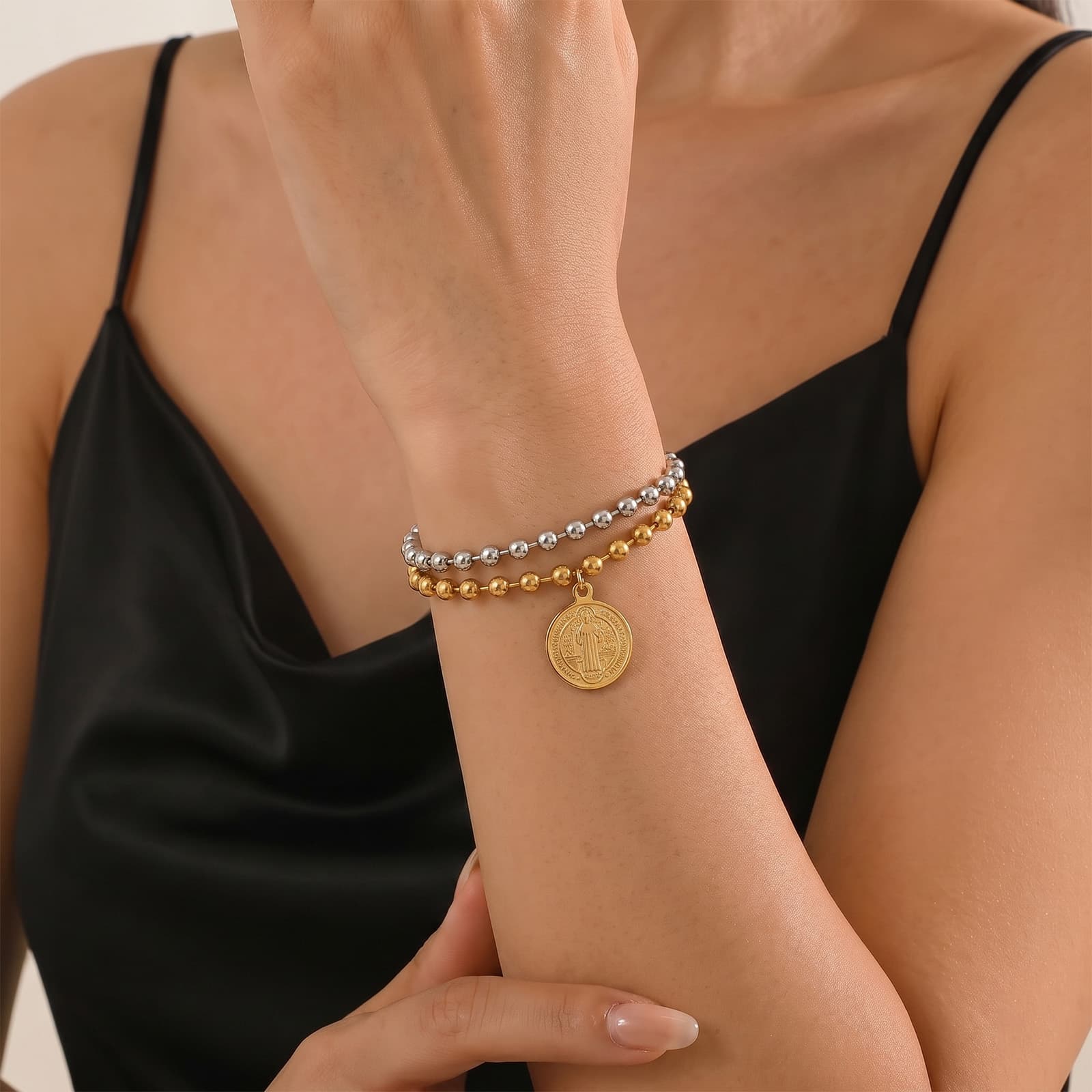 Bracelet Double Tour Saint Benoît, Acier Bicolore
