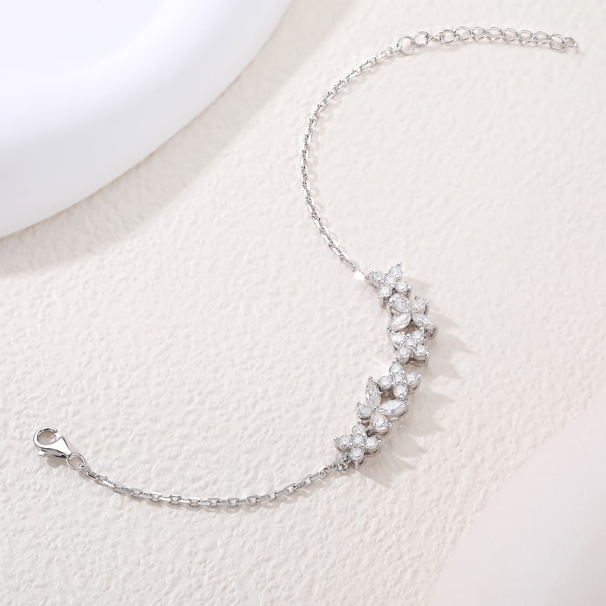 Bracelet Papillon en Argent 925 Plaqué Platine, Moissanite Bleu Encre