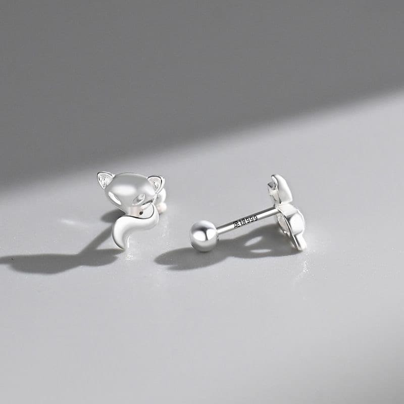 Boucles puces renard 3D argent pur, chic minimaliste