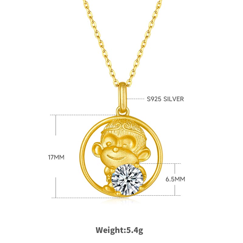 Collier Singe Zodiaque - Argent 925 Plaqué Or, Moissanite 1ct VVS1, Coffret