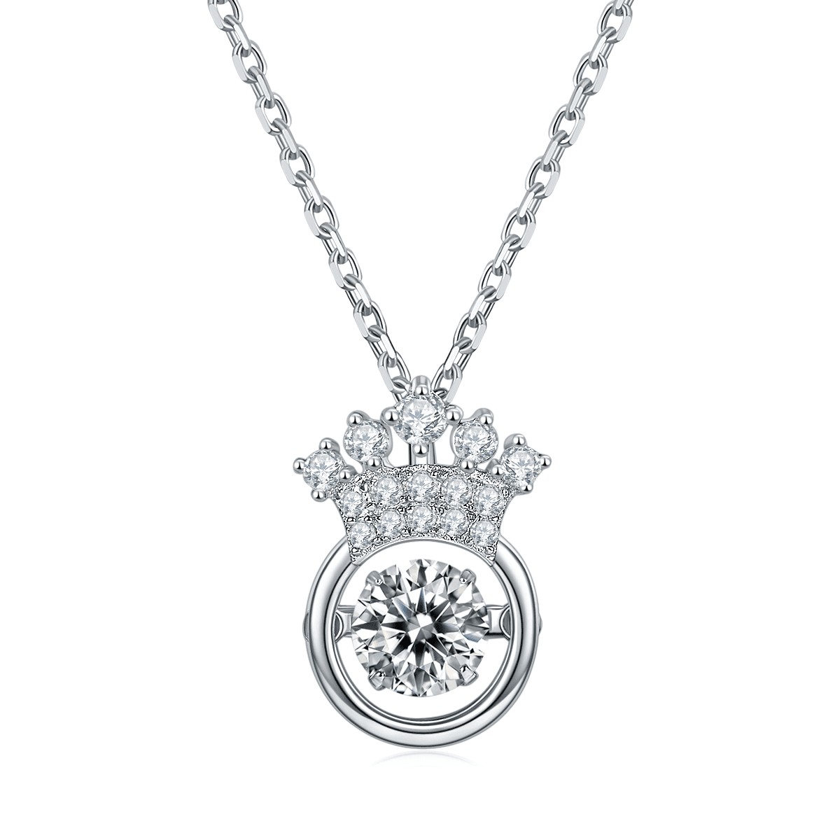 Collier Couronne Moissanite D VVS1 0,5ct Argent 925 Plaqué Platine