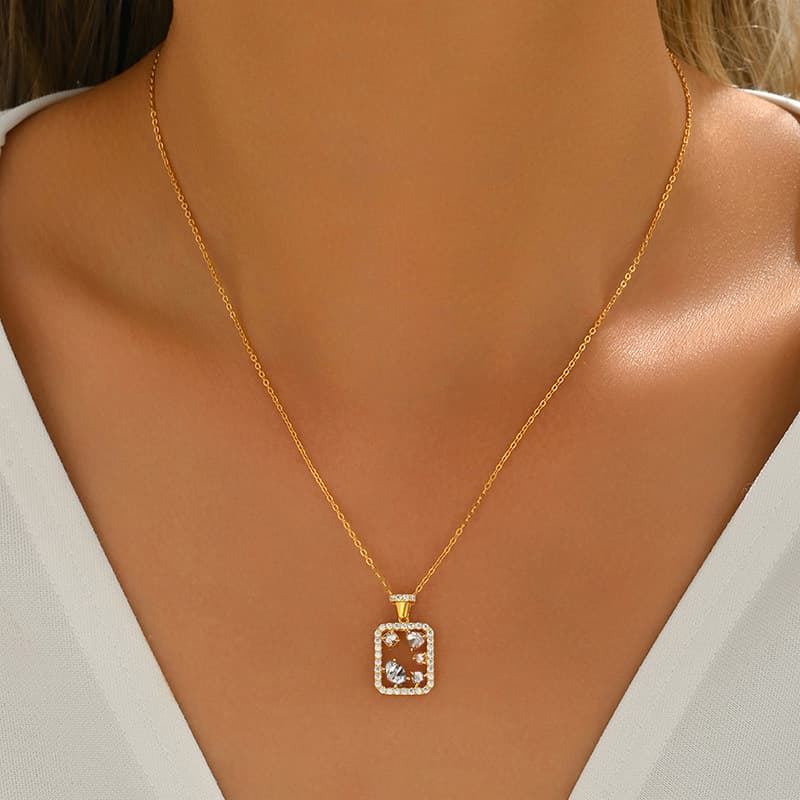 Collier Moissanite Rectangle Argent 925 Plaqué Or Platinum VVS1 - Coffret