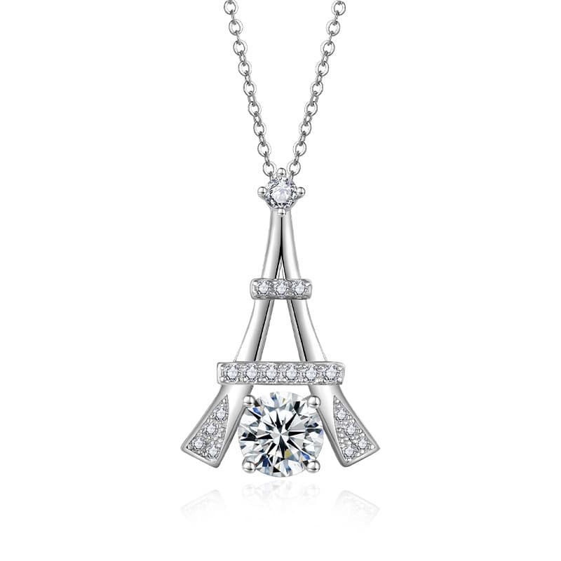 Collier Tour Eiffel Moissanite 1ct D VVS1 - Argent 925 Plaqué Or Platine