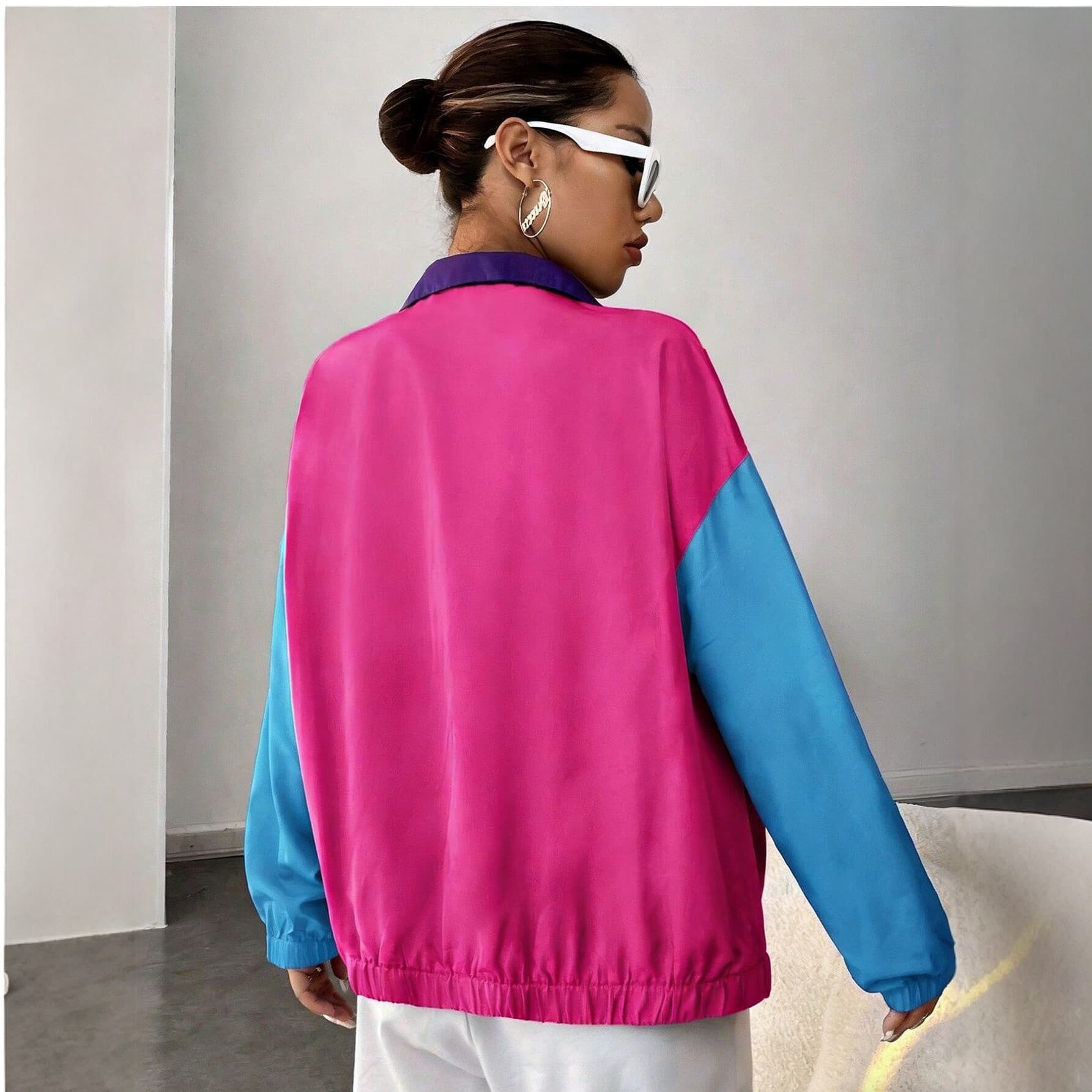 Veste Femme Été Casual Color-Block Patchwork Zippée