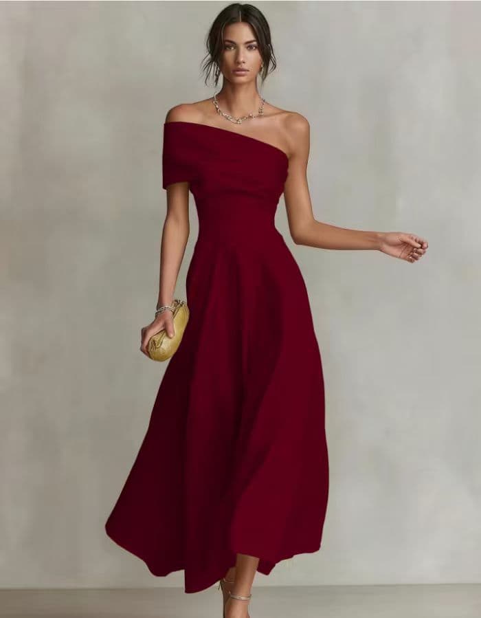 Robe Off-Shoulder Dos Nu Taille Marquée