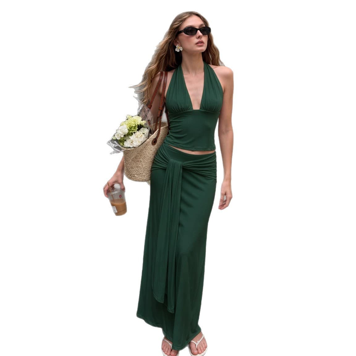 Ensemble Look Girl Group : Top col halter et jupe midi