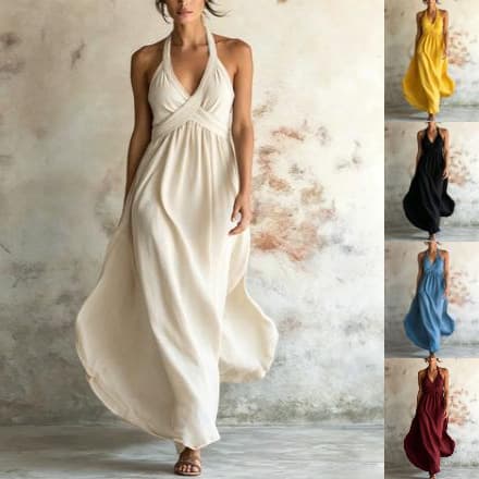 Robe longue évasée uni sans manches
