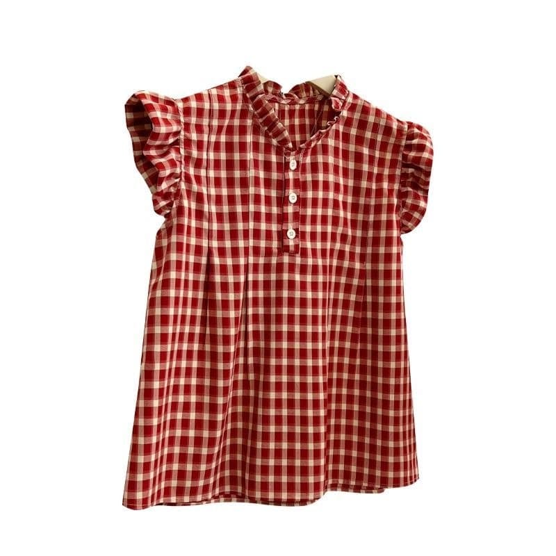 Chemisier femme rouge à carreaux sans manches effet amincissant