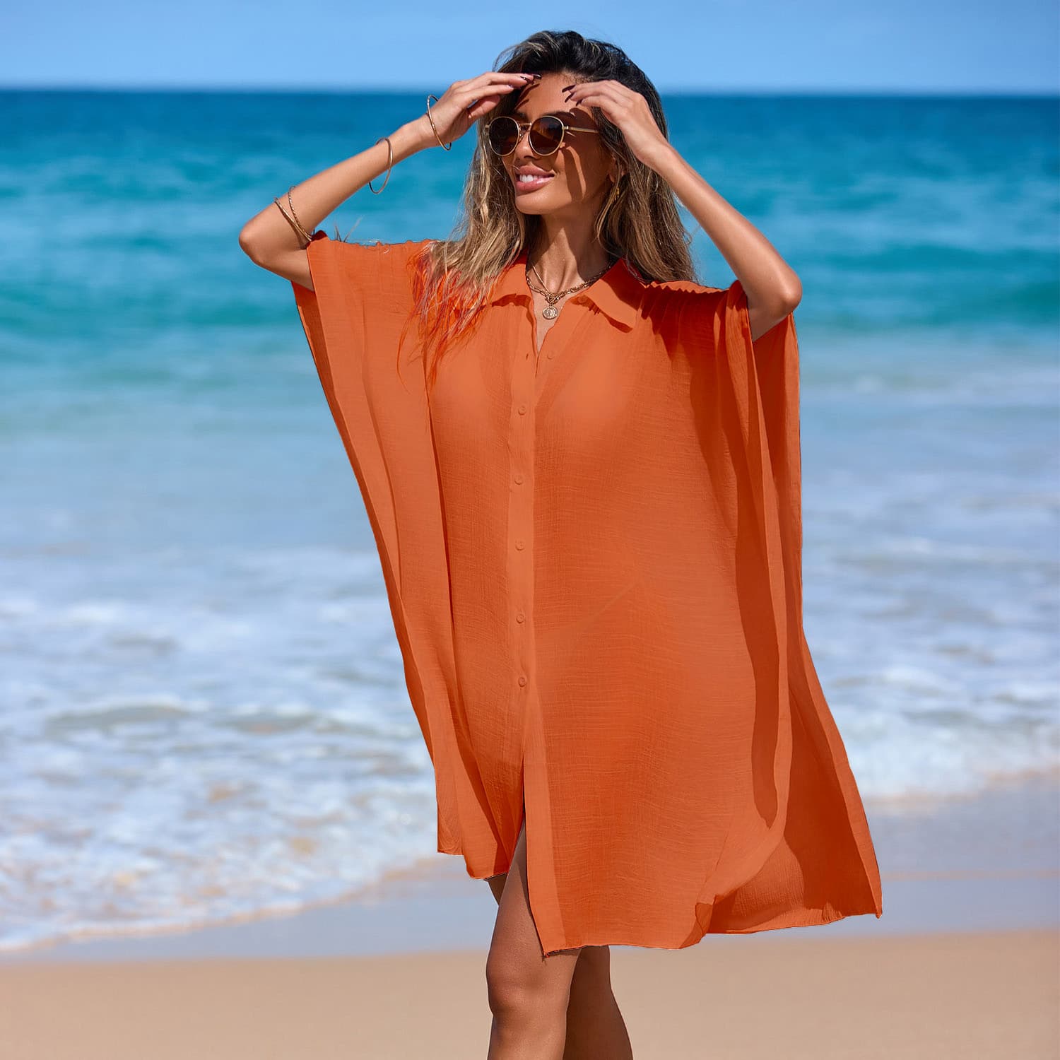 Cache-maillot chemise à col polo femme