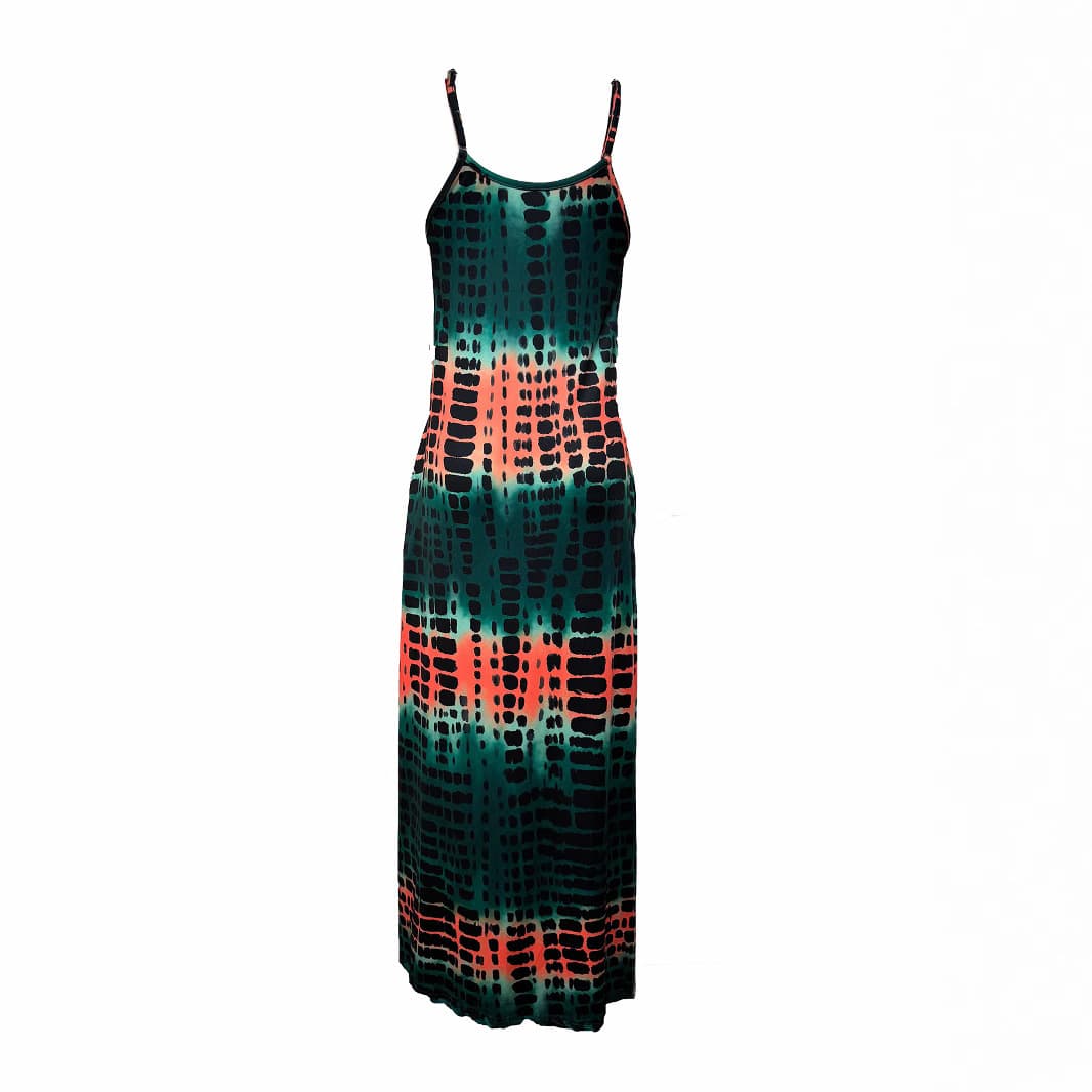 Robe chic ample à bretelles fendue verte