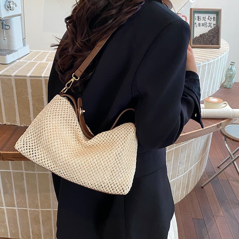 Womens Retro Pleated Contrast-Color Handbag