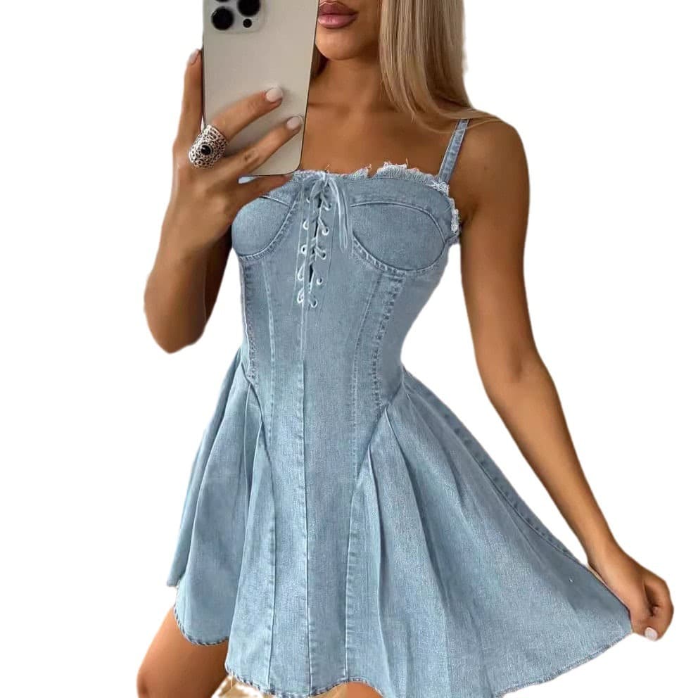 Robe en jean femme - Nouveau style bustier à bretelles