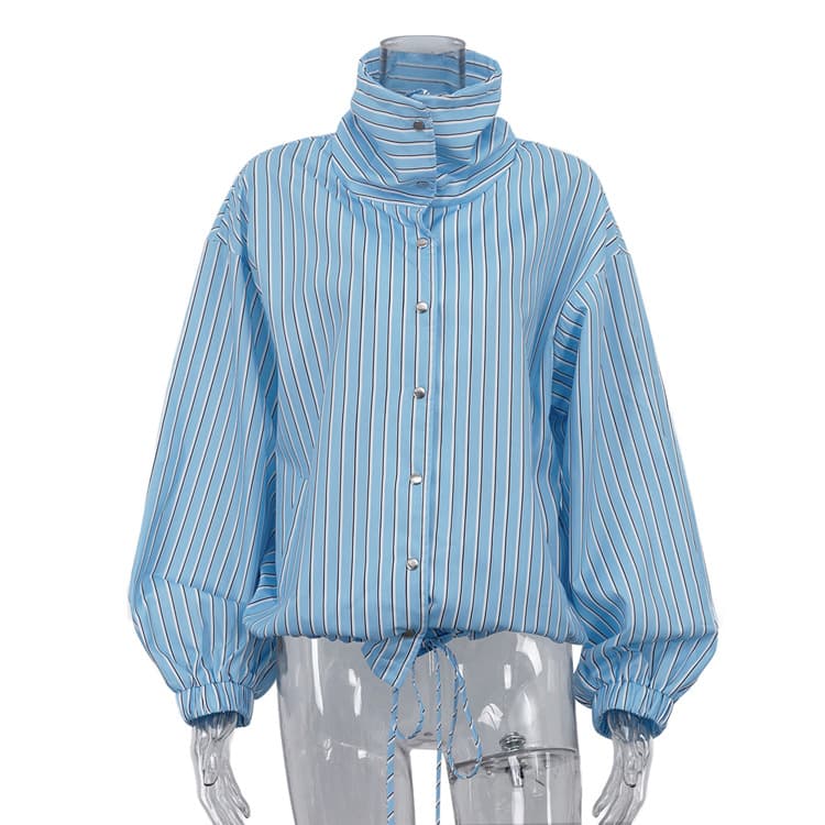 Chemisier femme chic col montant rayé