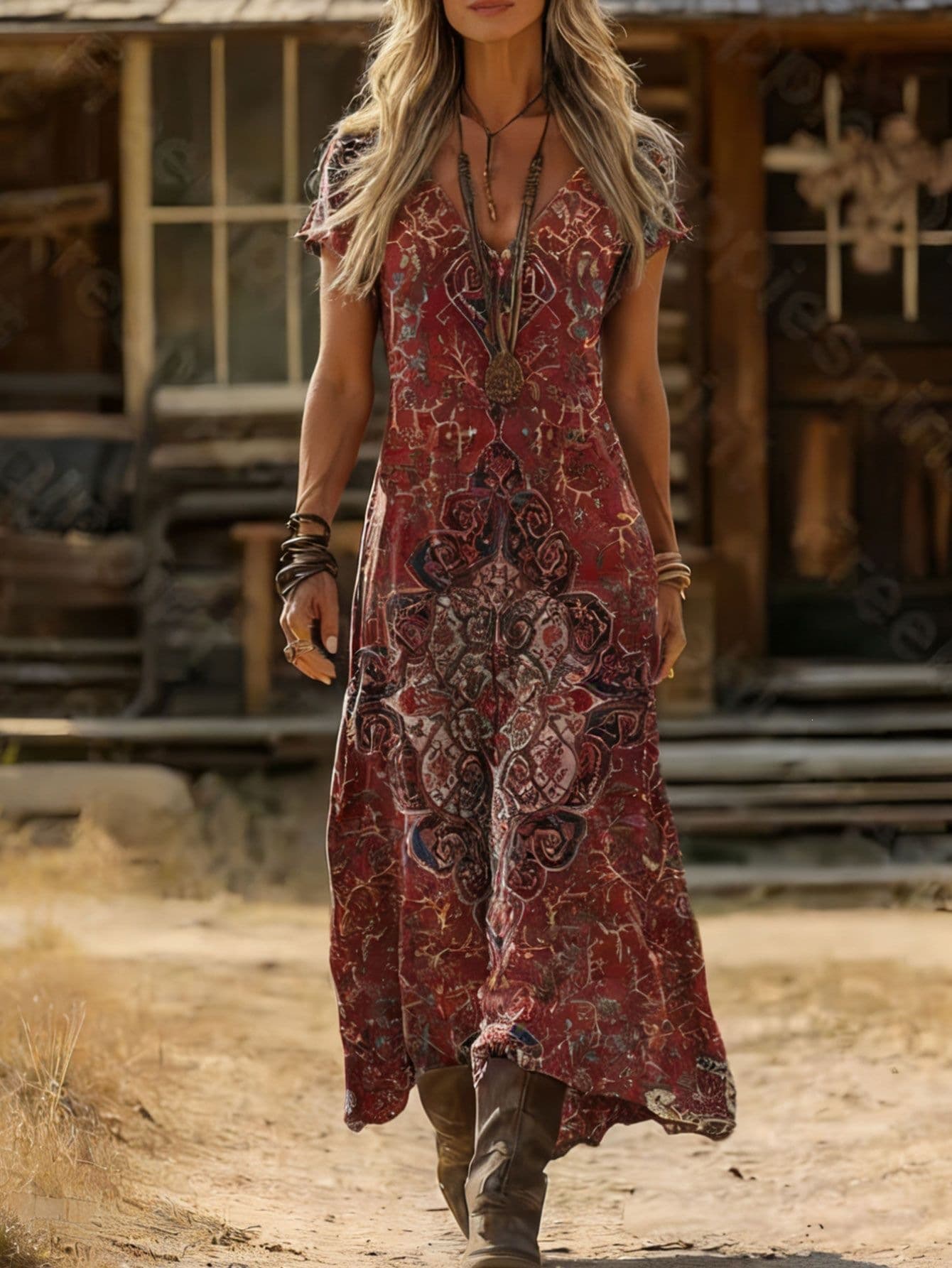 Robe tendance col V manches courtes