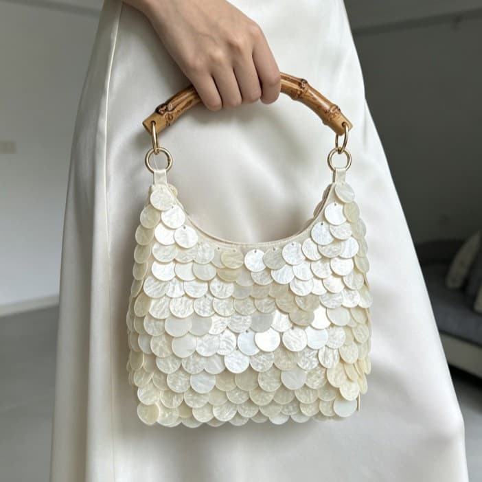 Metallic Sequin Bamboo-shaped Handbag For Women