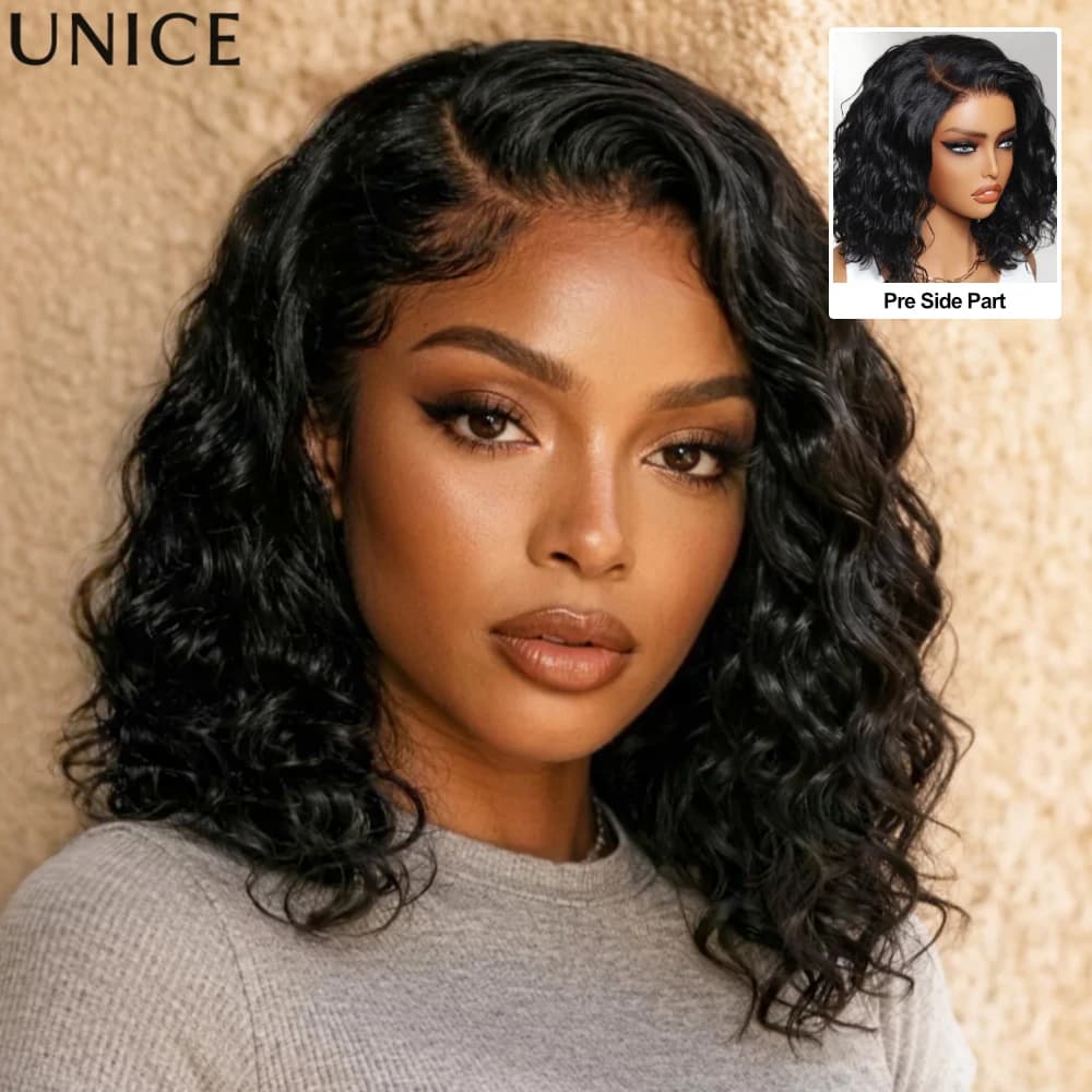 UNice Side Part Water Wave Bob Wig 220% Density Pre Cut Pre Bleached 6x4 Minimalist Lace Wigs 100% Human Hair Wig For Beginners