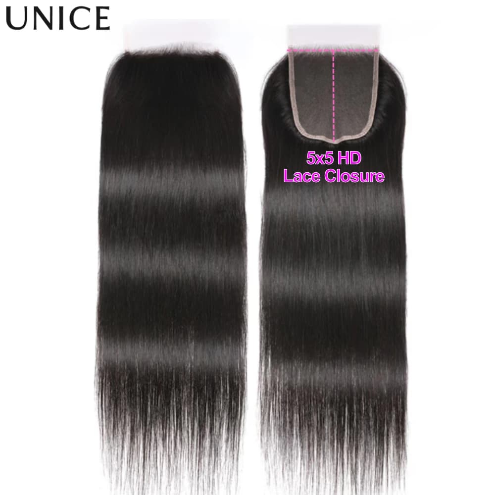 UNice 5x5 HD Lace Closure 26Inch Straight Human Hair Lace Closure 4x4 Transparent Lace Closure 1PC Free Part
