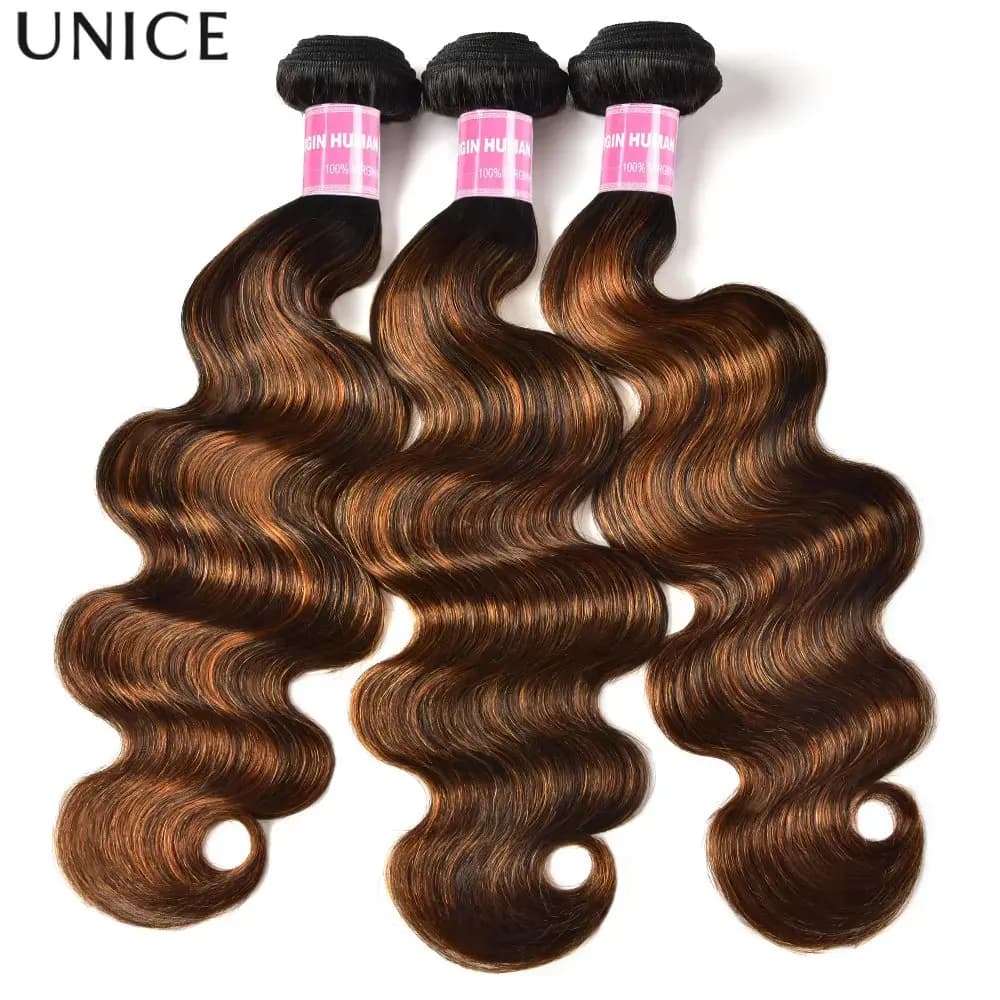 Unice Hair FB30 Balayage Highlight Body Wave Human Hair Bundles 1/3 PCS Deal 100% Human Hair Pre Colored Bundles Sew In Weaves