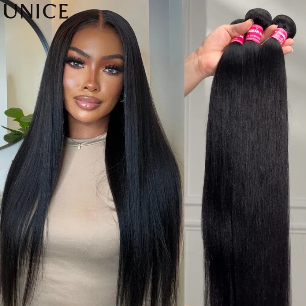 UNice Light Yaki Straight Bundles Unprocessed Virgin 100% Human Hair Bundles Sew in Weaves Human Hair Extensions 1/3/4 Pcs/Lot
