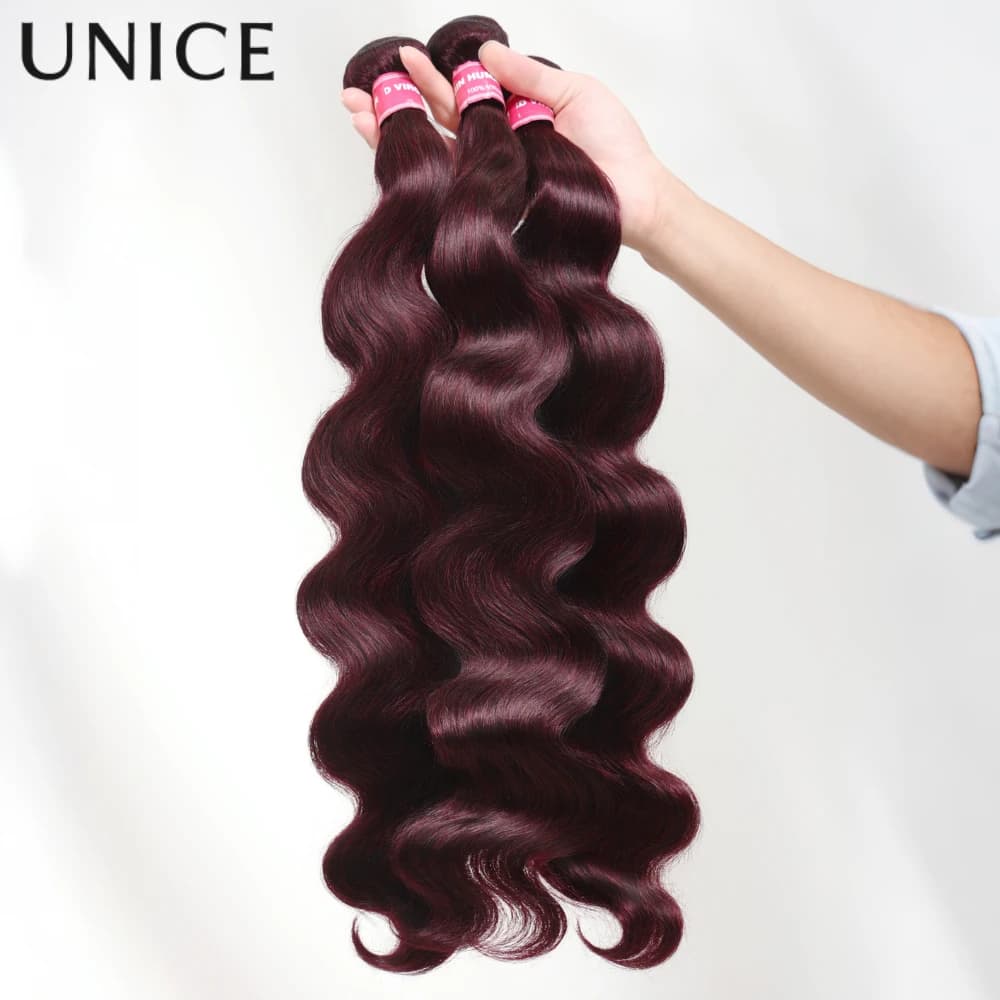 UNice Hair Black Cherry Body Wave Human Hair Bundles 1/3 PCS Deal Hair Weight 100Grams Per Bundle