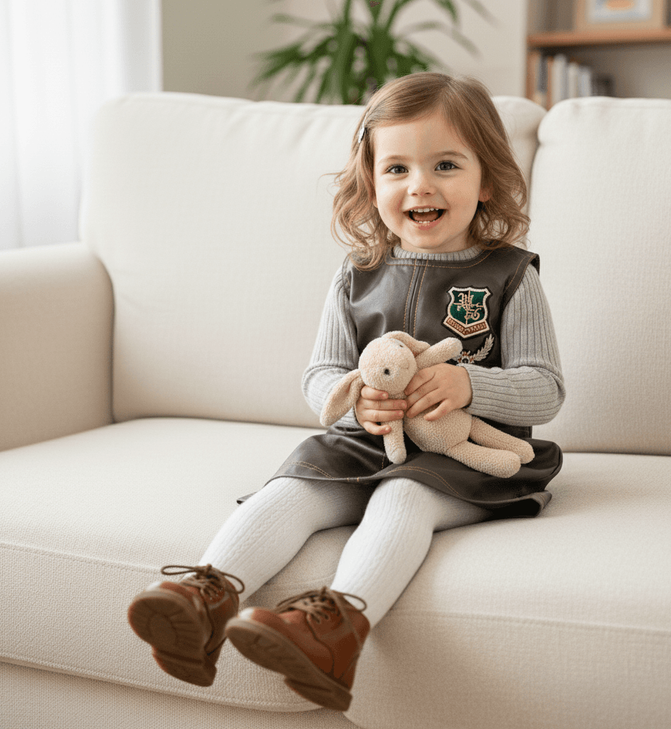 Mini-robe fille festive d'hiver en simili-cuir sans manches coupe trapèze 2-7 ans