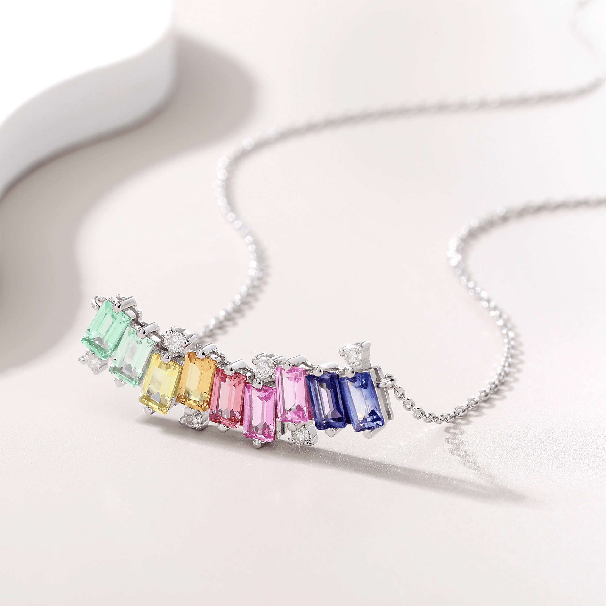 Collier rectangle arc-en-ciel argent 925 plaqué platine, moissanite VVS1 45cm