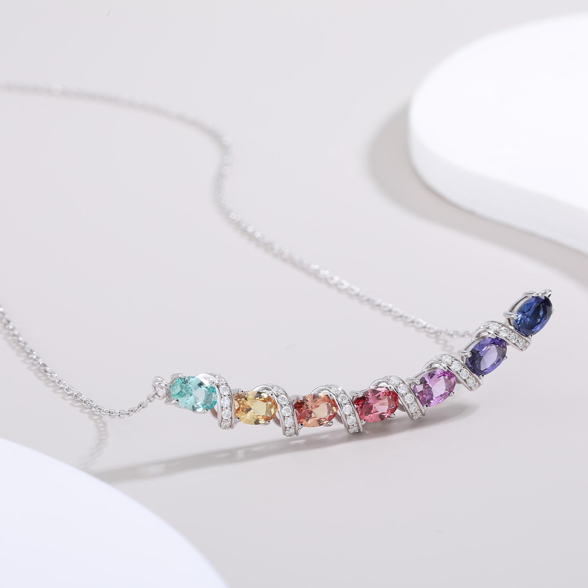 Collier Argent 925 Plaqué Platine - Moissanite VVS1 Arc-en-Ciel 45cm Coffret