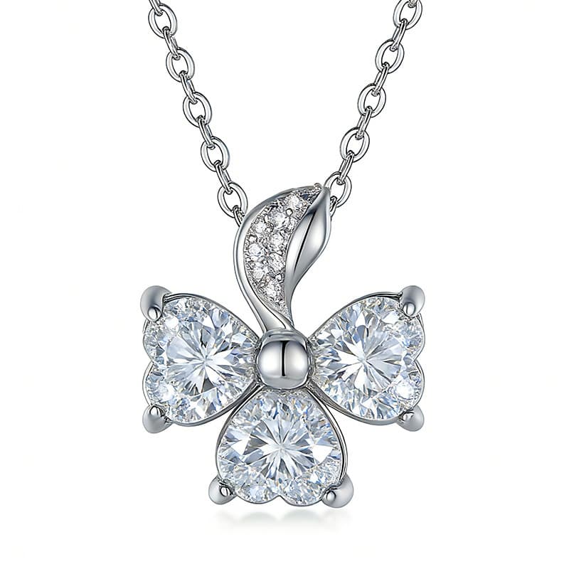 Collier Trèfle Moissanite Argent 925, 3 Cœurs Plaqué Or Platine, Coffret
