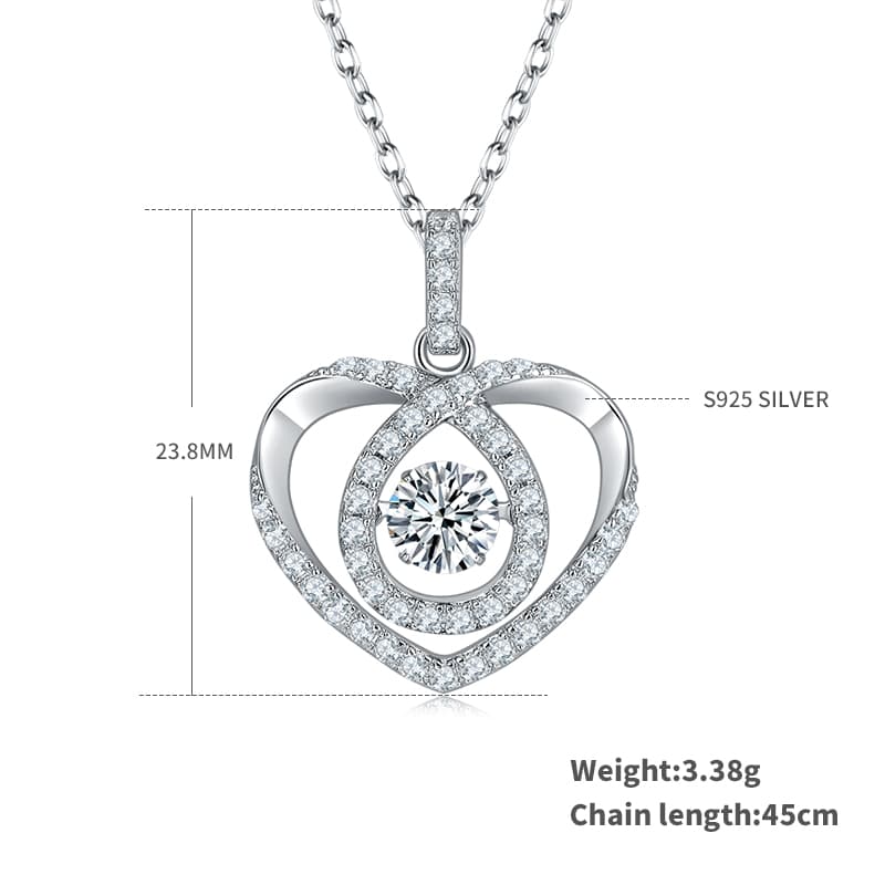 Collier Cœur Ouvert Argent 925 Moissanite GRA 0.5ct D VVS1 Plaqué Platine 45cm