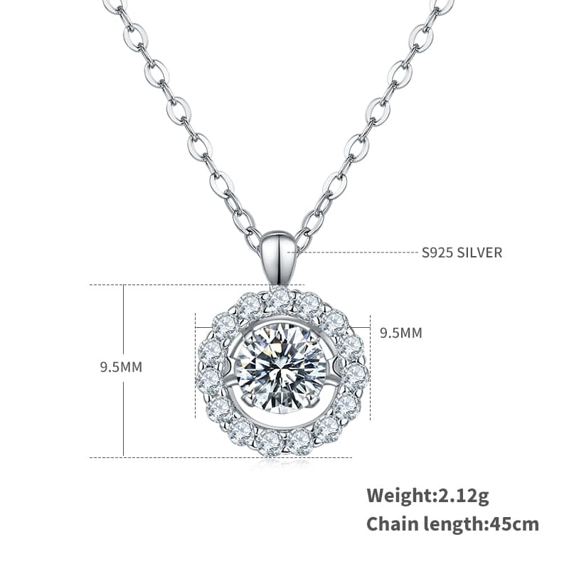 Collier Halo Moissanite 0.5ct D VVS1 Argent 925 Plaqué Platine 45cm