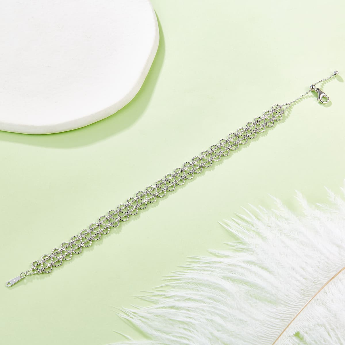 Bracelet Femme Argent 925 Cercles Creux Plaqué Platine Ajustable