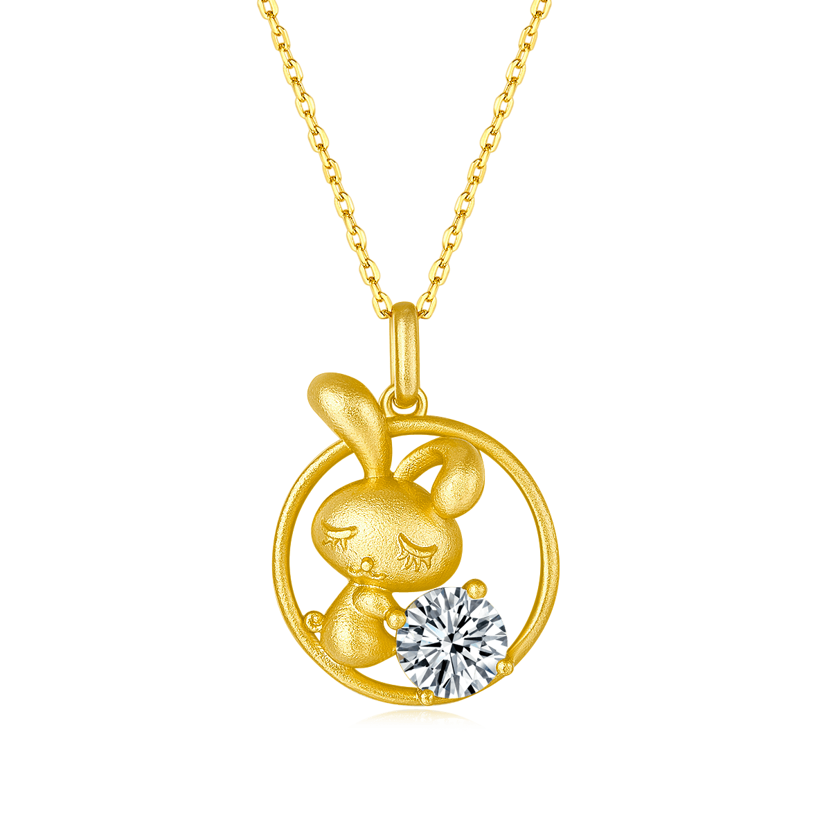 Collier Lapin Zodiac Chinois - Argent 925 Plaqué Or, Moissanite 1ct VVS1
