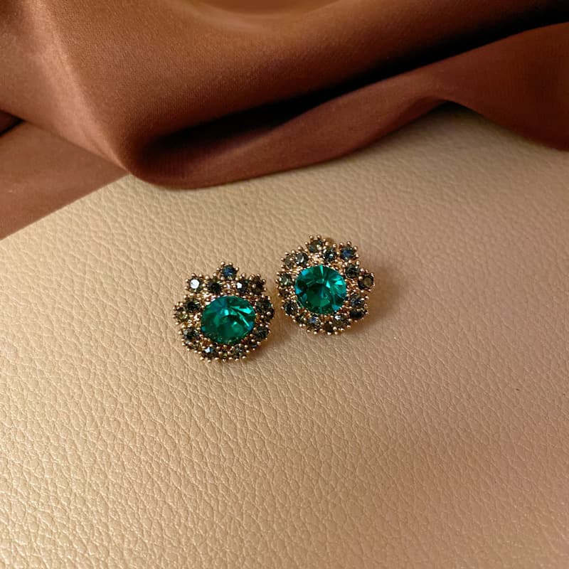 Retro Fashion Green Butterfly Earrings Women S925 Silver Post Pearl Rhinestone Premium