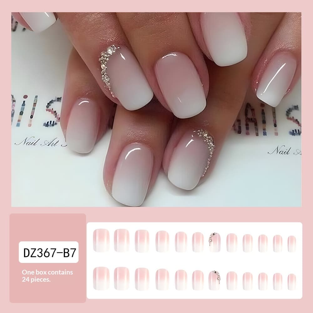 Upgrade Your Look 24-piece Short Square Ice-transparent Gradient Pure-sex Design Full-cover Nail Covers Are Suitable For Women And Girls.