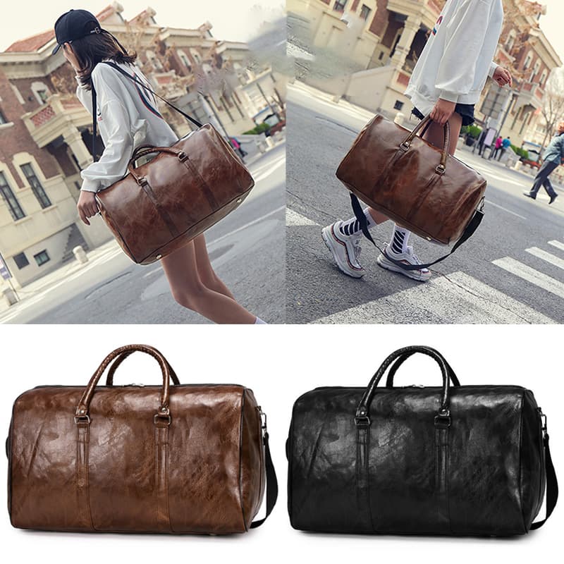 Men PU Leather Duffle Gym Bag Weekend Bag Luggage Travel Casual Handbag Holdall