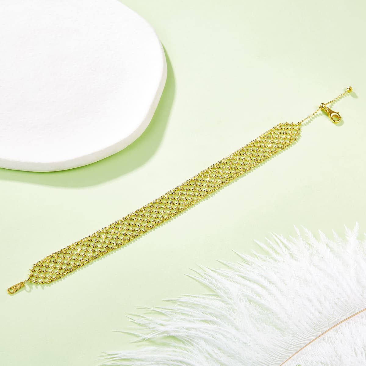 Bracelet femme argent S925, maille ajourée, plaqué or rose