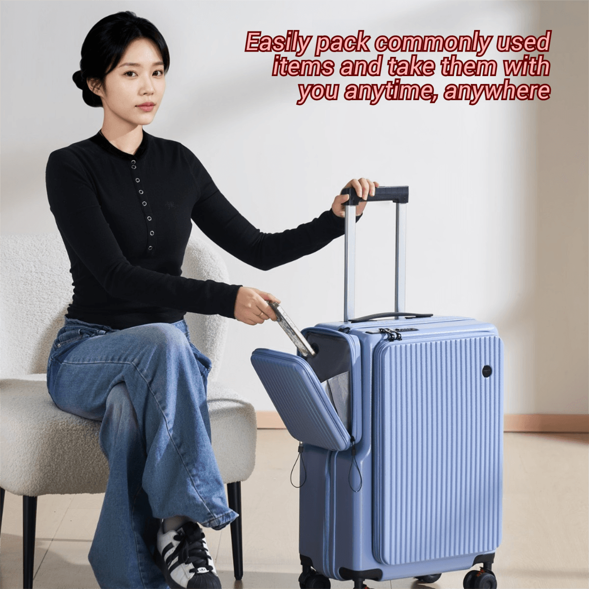 New 20-inch Suitcase, Large Deep Compartment Suitcase, Side-opening Suitcase, With External Storage Bag, Wheeled Luggage, Cabin Bag, Silent Swivel Wheels, Combination Lock Travel Bag