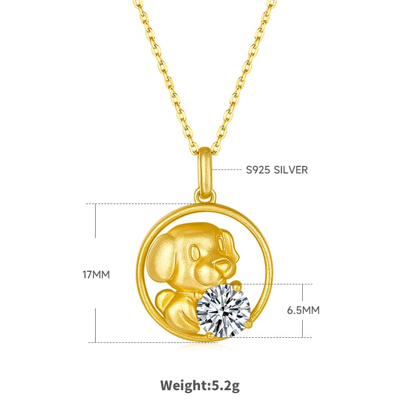 Collier Zodiac Chinois Argent 925 Plaqué Or, Moissanite 1ct GRA en Coffret