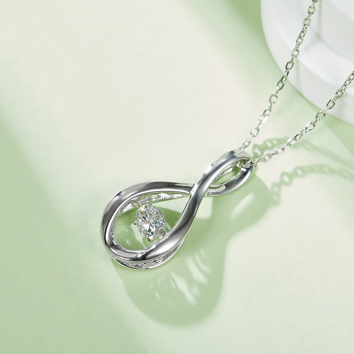 Collier Infini Moissanite 0.5ct D VVS1 Argent 925 Plaqué Platine 45cm Coffret
