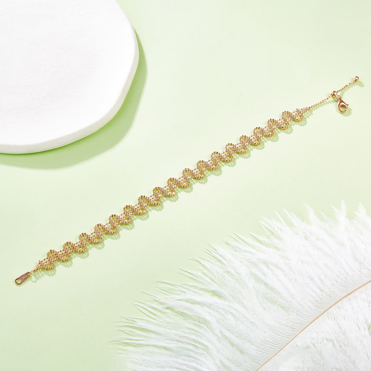 Bracelet chaîne ondulée trèfle argent 925 plaqué platine ajustable coffret