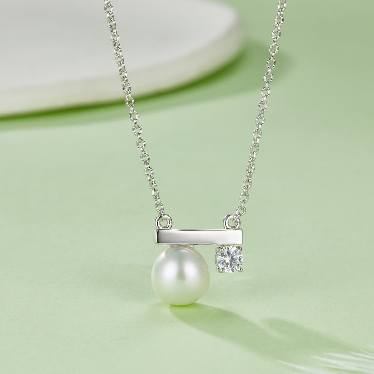 Collier Asymétrique Perle d'eau douce Argent 925 Plaqué Platine Coffret