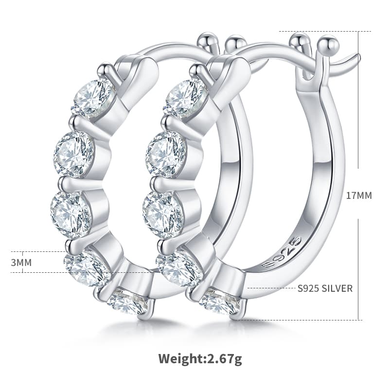 Coffret de 10 Créoles Moissanite Argent 925 Plaqué Platine 17mm