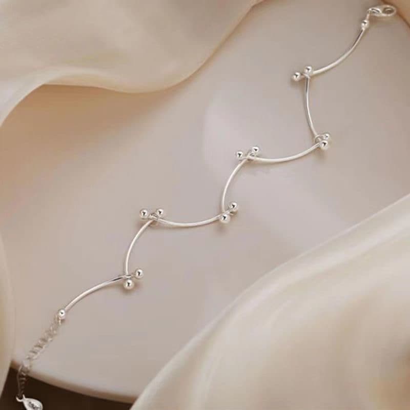 Chaîne de cheville ajustable argent pur, tube ondulé chic, cadeau romantique d'été