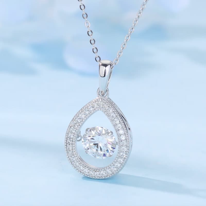 Collier Larme Moissanite 1ct D VVS1 Argent 925 Plaqué Platine Halo Pavé