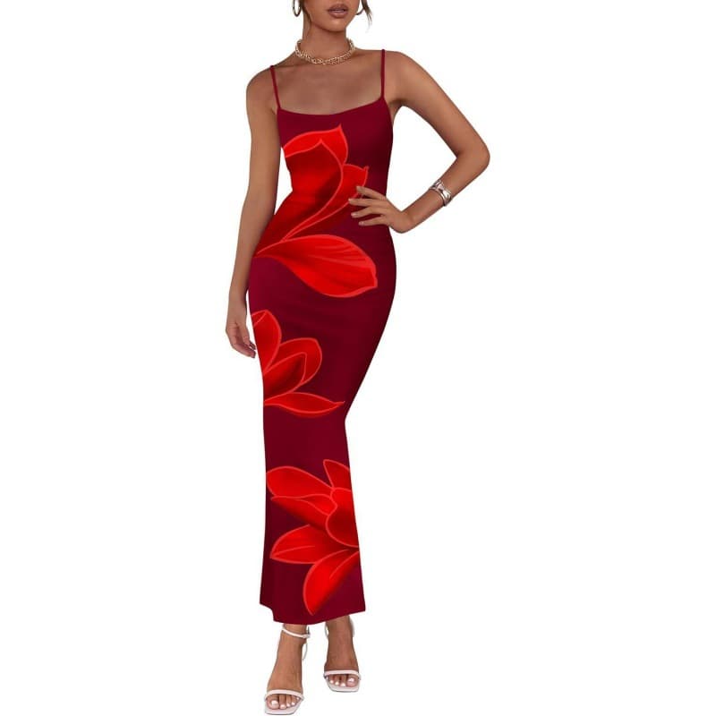 Robe moulante imprimée à bretelles style Euro-Américain